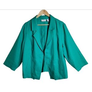 Chico's 100% Linen Open Front Draped Blazer Emerald Green Size 3/XL